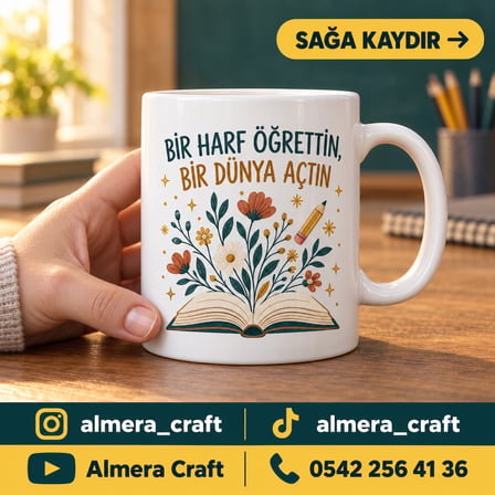 Kişiye Özel İsimli Öğretmen Kupası Öğretmene Hediye Baskılı Porselen Kupa Bardak