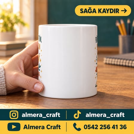 Kişiye Özel İsimli Öğretmen Kupası Öğretmene Hediye Baskılı Porselen Kupa Bardak