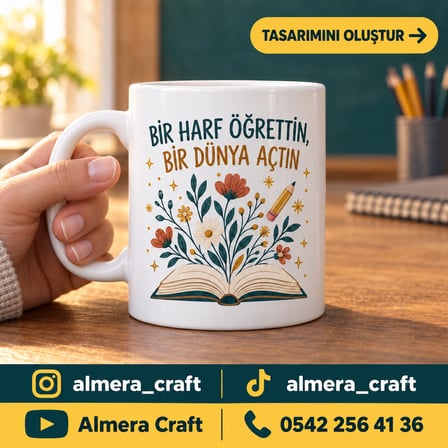 Kişiye Özel İsimli Öğretmen Kupası Öğretmene Hediye Baskılı Porselen Kupa Bardak