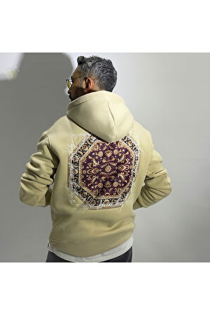 Otantik Kumaş Baskılı Oversize Erkek Hoodie