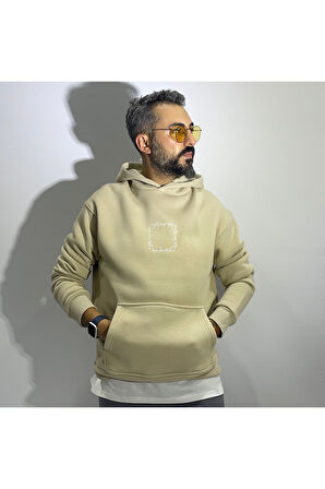 Otantik Kumaş Baskılı Oversize Erkek Hoodie