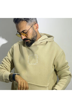 Otantik Kumaş Baskılı Oversize Erkek Hoodie