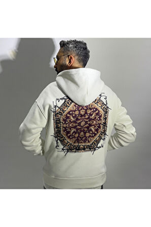 Otantik Kumaş Baskılı Oversize Erkek Hoodie