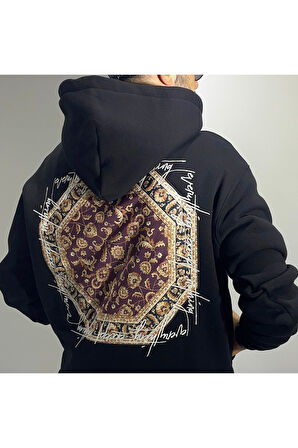 Otantik Kumaş Baskılı Oversize Erkek Hoodie