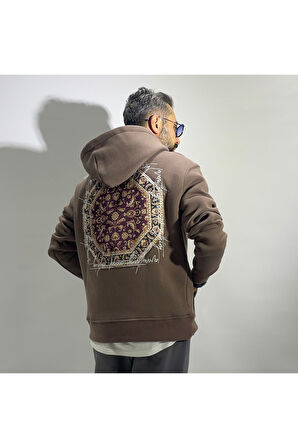 Otantik Kumaş Baskılı Oversize Erkek Hoodie