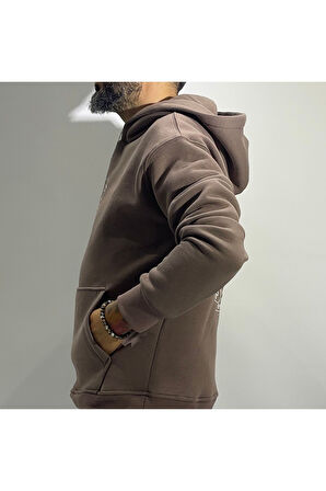 Otantik Kumaş Baskılı Oversize Erkek Hoodie