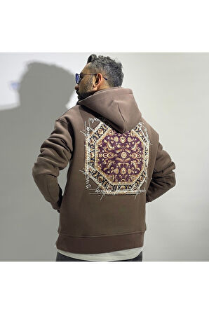 Otantik Kumaş Baskılı Oversize Erkek Hoodie