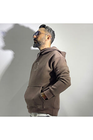 Otantik Kumaş Baskılı Oversize Erkek Hoodie