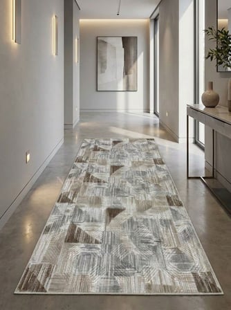 Gri Kahve Krem Kaymaz Taban Yıkanabilir Kesme Yolluk Halı Modern Desen