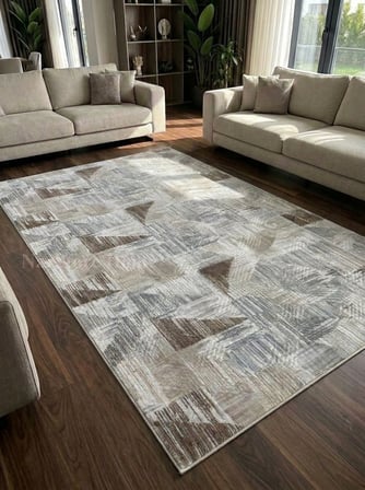 Gri Kahve Krem Kaymaz Taban Yıkanabilir Kesme Yolluk Halı Modern Desen