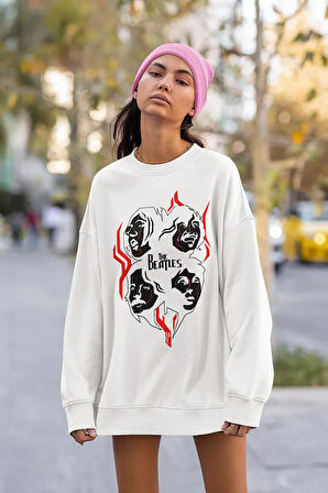Tasarım The Beatles Baskılı Unisex Oversize Müzik Grubu Sweatshirt