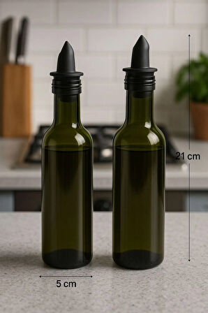 2'li Yuvarlak Yeşil Cam Silikon Tıpalı Yağdanlık Sirkelik 21 Cm 250 Ml