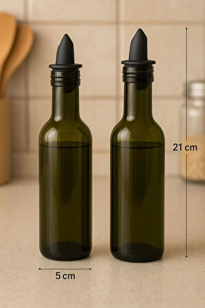 2'li Yuvarlak Yeşil Cam Silikon Tıpalı Yağdanlık Sirkelik 21 Cm 250 Ml