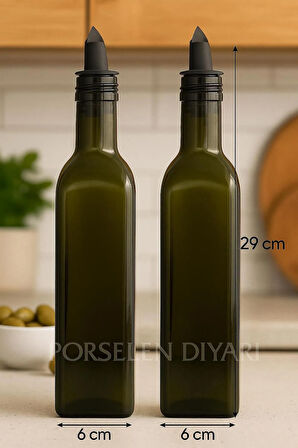 2'li Silikon Tıpalı Yeşil Cam Yağdanlık Sosluk Yağ Şişesi 29 Cm 500 ml
