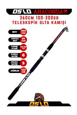 Okuma Aria 8000 360cm 100-300gr Anaconda Profesyonel Sazan Kıyı Olta Takımı Seti