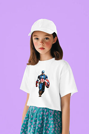 Kaptan Amerika Baskılı Unisex Avengers Çizgi Film Çocuk Tişört (1-12 YAŞ)