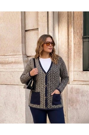 ÇELİK ÖRGÜ KLASİK LEOPAR DESEN TRİKO CEKET