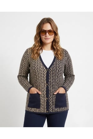 ÇELİK ÖRGÜ KLASİK LEOPAR DESEN TRİKO CEKET