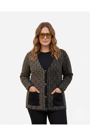 ÇELİK ÖRGÜ KLASİK LEOPAR DESEN TRİKO CEKET