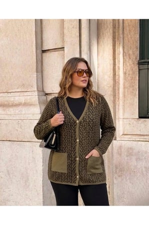 ÇELİK ÖRGÜ KLASİK LEOPAR DESEN TRİKO CEKET