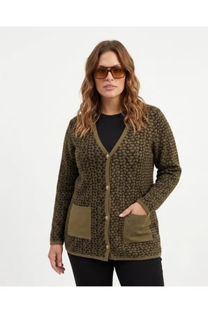 ÇELİK ÖRGÜ KLASİK LEOPAR DESEN TRİKO CEKET
