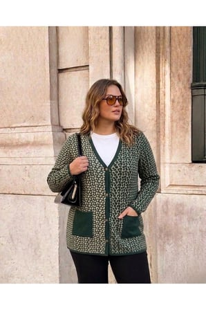 ÇELİK ÖRGÜ KLASİK LEOPAR DESEN TRİKO CEKET