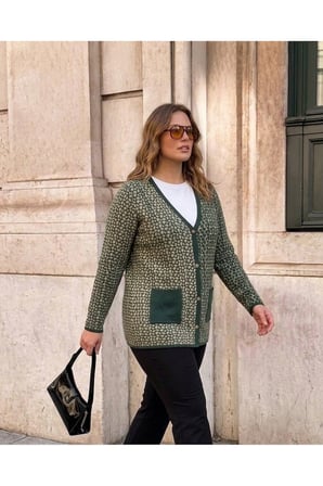 ÇELİK ÖRGÜ KLASİK LEOPAR DESEN TRİKO CEKET