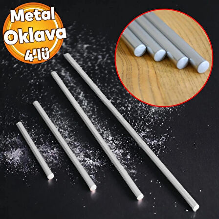  AKPEN Chef Akpen 4'lü Alüminyum Paslanmaz 29-49-74-99 cm Metal Oklava Seti Hamur Açma Aparatı Sofra Mutfak