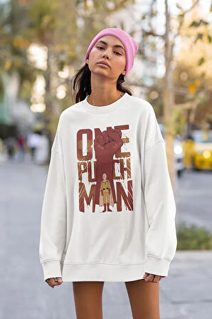 One Punch Man Baskılı Unisex Oversize Anime Sweatshirt