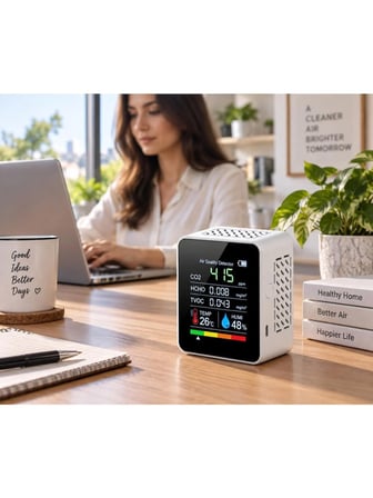 Luve Store 5'i 1 Arada Dijital Hava Kalitesi Ölçüm Cihazı CO2 HCHO TVOC Sıcaklık Nem Ölçer Renkli Ekranlı