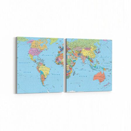 Olla 16238K2Y Harita Görseli Kare 2'li Yatay Kanvas Tablo (Ölçü: 145X70)