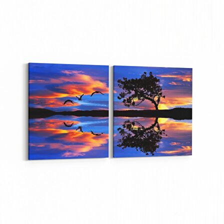 Olla 16062K2Y Günbatımı Görseli Kare 2'li Yatay Kanvas Tablo (Ölçü: 65X30)