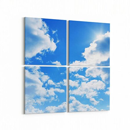 Olla 15749K4 Gökyüzü Bulut Görseli Kare 4'lü Kanvas Tablo (Ölçü: 125X125)