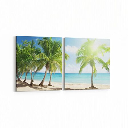 Olla 16640K2Y Kumsal / Sahil Görseli Kare 2'li Yatay Kanvas Tablo (Ölçü: 145X70)