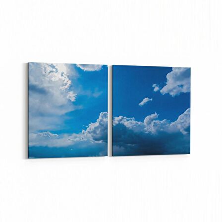 Olla 15610K2Y Gökyüzü Bulut Görseli Kare 2'li Yatay Kanvas Tablo (Ölçü: 145X70)