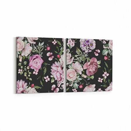 Olla 11786K2Y Çiçek Görseli Kare 2'li Yatay Kanvas Tablo (Ölçü: 145X70)