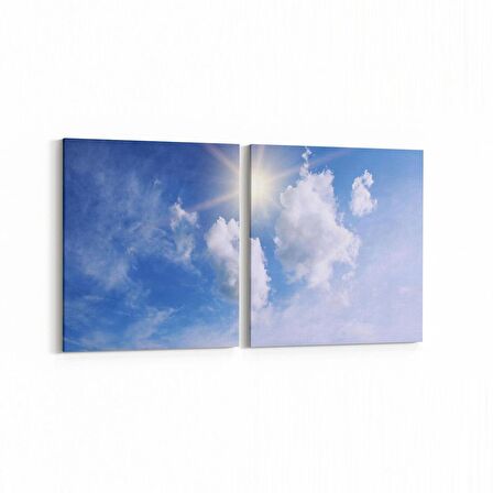 Olla 15675K2Y Gökyüzü Bulut Görseli Kare 2'li Yatay Kanvas Tablo (Ölçü: 105X50)