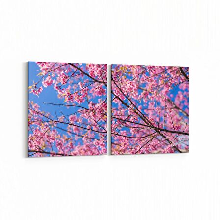 Olla 10823K2Y Ağaç Görseli Kare 2'li Yatay Kanvas Tablo (Ölçü: 125X60)