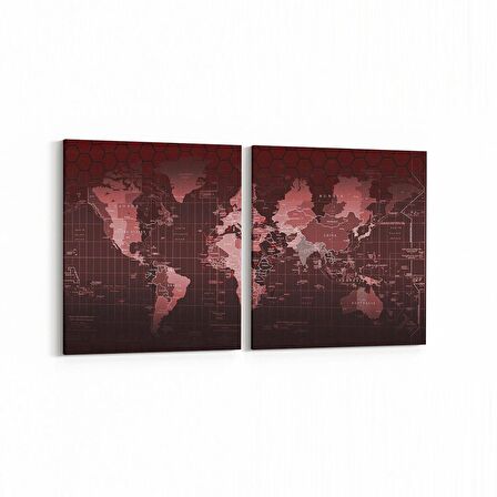 Olla 16236K2Y Harita Görseli Kare 2'li Yatay Kanvas Tablo (Ölçü: 85X40)