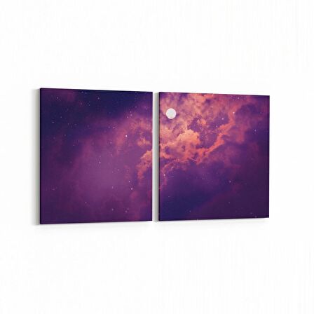 Olla 14752K2Y Gece Gökyüzü Görseli Kare 2'li Yatay Kanvas Tablo (Ölçü: 145X70)