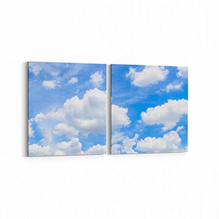 Olla 15519K2Y Gökyüzü Bulut Görseli Kare 2'li Yatay Kanvas Tablo (Ölçü: 105X50)