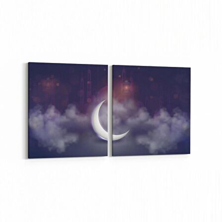 Olla 14640K2Y Gece Gökyüzü Görseli Kare 2'li Yatay Kanvas Tablo (Ölçü: 65X30)