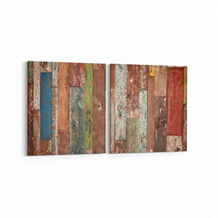 Olla 12052K2Y Ahşap Desen Görseli Kare 2'li Yatay Kanvas Tablo (Ölçü: 145X70)