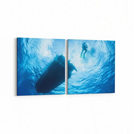 Olla 12920K2Y Deniz / Okyanus Görseli Kare 2'li Yatay Kanvas Tablo (Ölçü: 125X60)