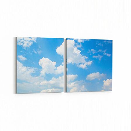 Olla 15401K2Y Gökyüzü Bulut Görseli Kare 2'li Yatay Kanvas Tablo (Ölçü: 65X30)