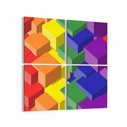 Olla 10046K4 Abstract 3 Boyut Görsel Kare 4'lü Kanvas Tablo (Ölçü: 125X125)