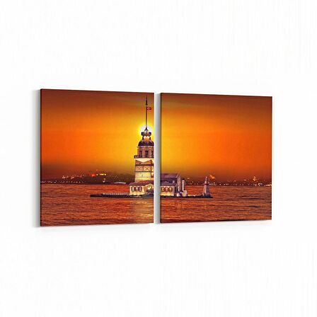 Olla 16085K2Y Günbatımı Görseli Kare 2'li Yatay Kanvas Tablo (Ölçü: 125X60)