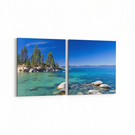 Olla 16621K2Y Kumsal / Sahil Görseli Kare 2'li Yatay Kanvas Tablo (Ölçü: 125X60)