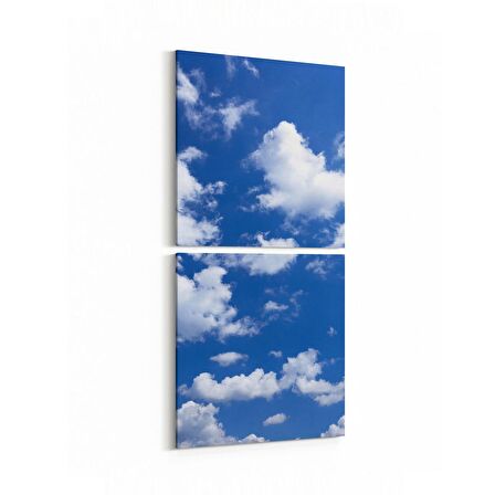 Olla 15567K2D Gökyüzü Bulut Görseli Kare 2'li Dikey Kanvas Tablo (Ölçü: 30X65)