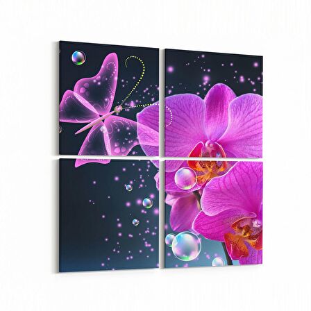 Olla 11756K4 Orkide Çiçek Görseli Kare 4'lü Kanvas Tablo (Ölçü: 105X105)